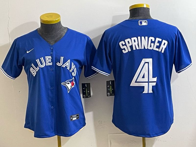 Women 2025 Nike Toronto Blue Jays #4 Springer Blue Game MLB Jersey 01->toronto blue jays->MLB Jersey